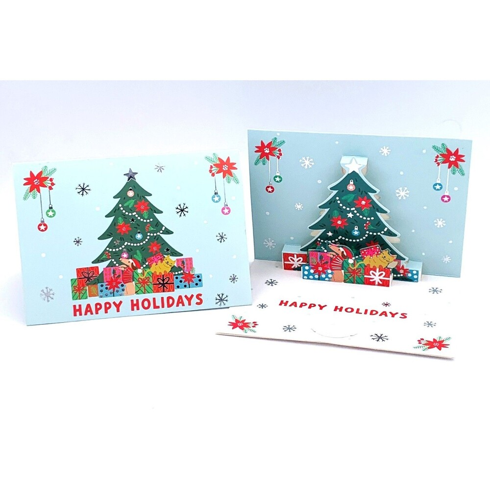 3D Pop Up Christmas Greeting Cards 5pc Set Happy Holidays Tree Gifts Snowflakes